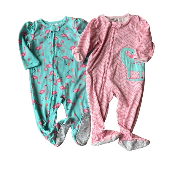 🌼 5/$25 Carter’s Simple Joys Baby Girls Footed Sleepers 6-9M Flamingo Dinosaur - Picture 1 of 10